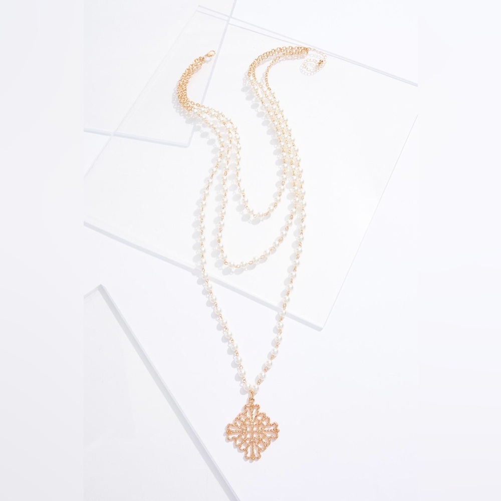 Cato | LAYERED LONG PEARL PENDANT NECKLACE